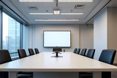 Modern conference room with integrated audio system