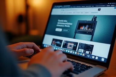Person browsing audio products on a laptop
