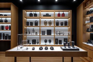 Retail display of premium headphones and speakers